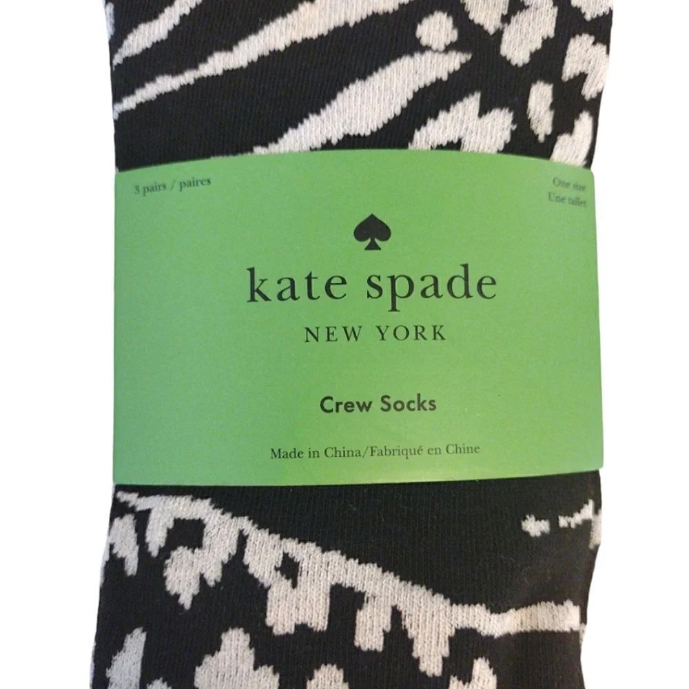 Kate‎ Spade 3 Pairs Black White Floral Animal Prints Crew Socks NWT